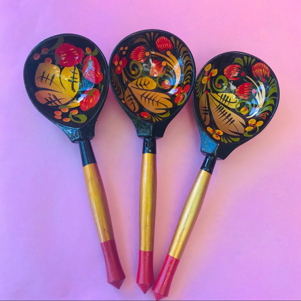 Vintage colorful Khokhloma wooden spoons